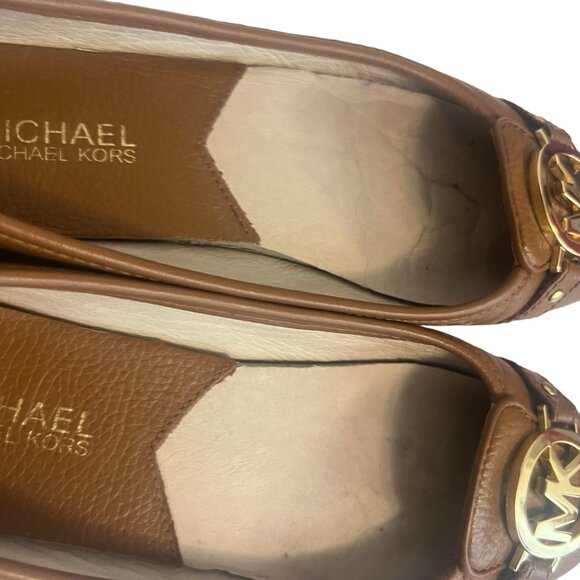 Michael Kors Tan Pebble Leather Fulton Mocs Ballet Flats 6.5 - Picture 13 of 16